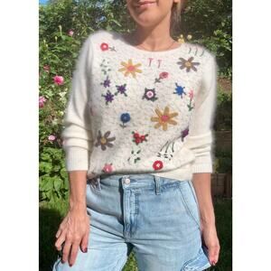80s/90s Korean Floral Embroidered Lambswool Angora Sweater